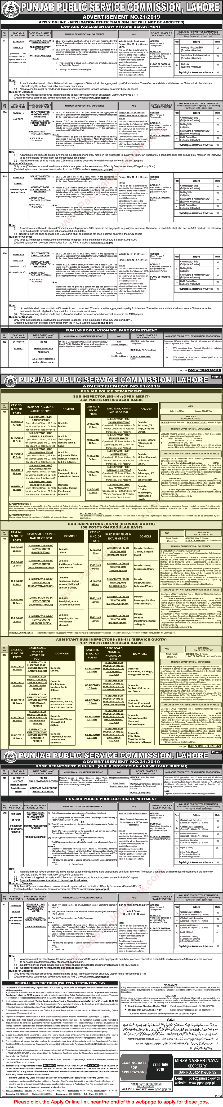 Punjab police jobs july 2019 sub inspectors asi ppsc online